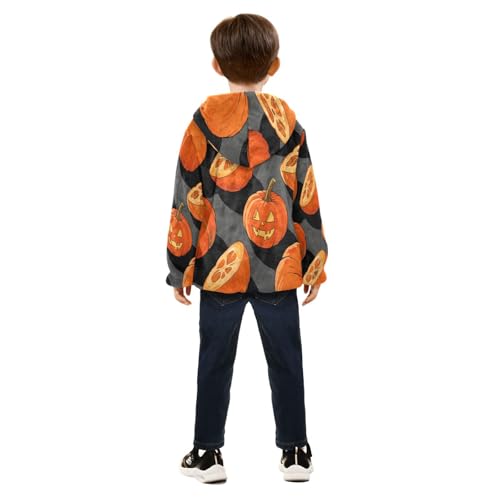 Pumpkins Halved and Whole Pattern Toddler Fleece Jacket Girl Boys Hooded Fleece Jacket Coat Warm Outwear Zip-up 3-10T4