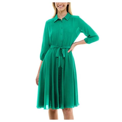 Nanette Nanette Lepore Women's Elbow Sleeve Pintuck Shirt Dress with Self Lining, Shamrock Green, 2
