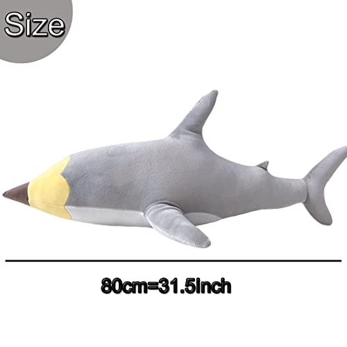 Elainren Pencil Shark Kids Plush Pillow Soft Gray Shark Stuffed Ocean Toy Large Shark Plush Japanese Anime Creative Pencil Shape Shark Plushie Dolls Gifts For Boys And Girls,31.5'' #TOP1