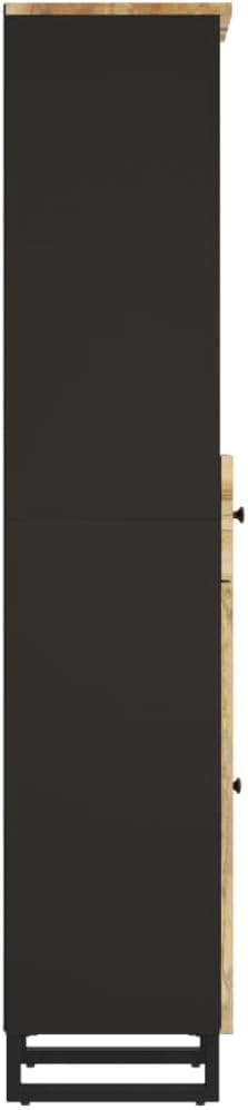 Bathroom Cabinet Black Solid Mango Wood 63 in High Modern Wall-Mounted Storage with Adjustable Doors and Built-in Shelves for Bathroom Vanity Combo Set