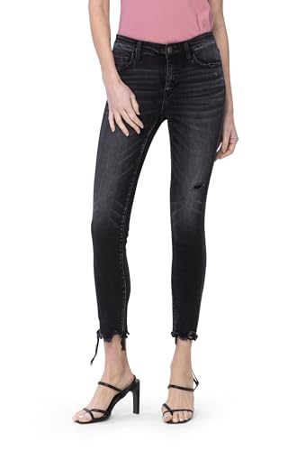 Flying Monkey, Mid Rise Uneven Raw Hem Crop Skinny Jeans, Black4