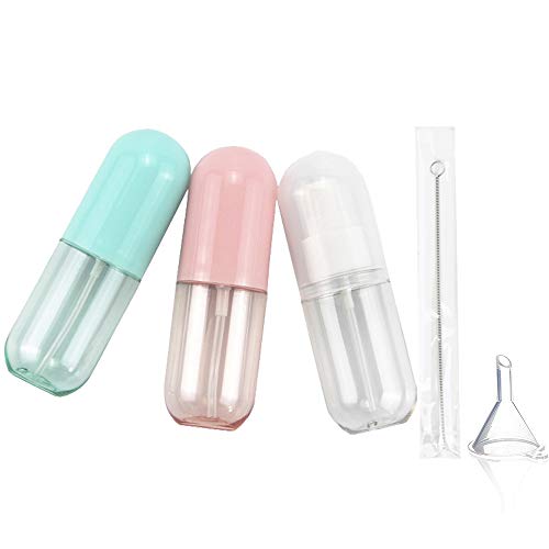 Portable Mist Spray Bottle Travel 3 Pack 2oz/60ml, Atomizer Mister Spray Bottles Clear Refillable Travel Containers for Essential Oils, Perfume, M/U Remover