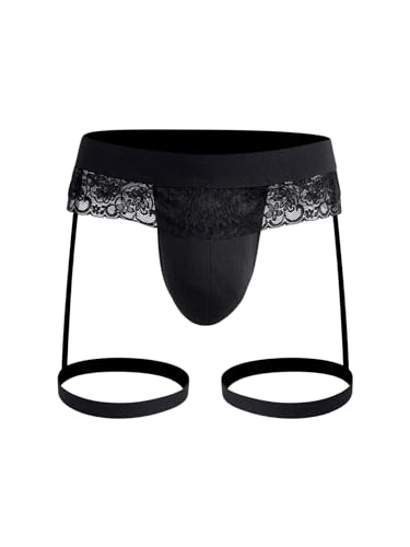 WDIRARA Men's Mesh Lace Underwear Semi Sheer T Back G String Briefs2