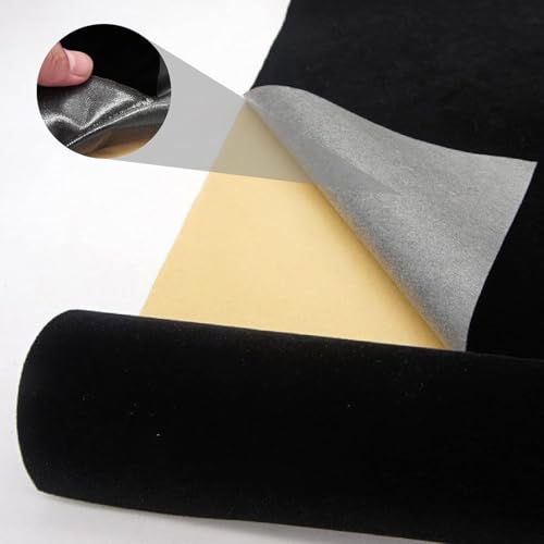 Mikrofaserstoff, Wildlederimitat Selbstklebend, Wildleder Optik Autofolie,Polsterungen, Schmuck-Schublade, für Autoinnenräume, Schwarz, 15cm × 150 cm