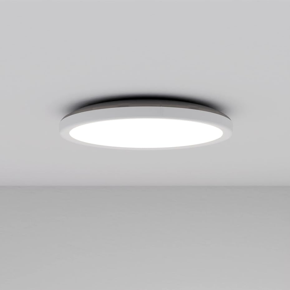 Pebble Grey Gianna Slim Round Ceiling Light 225 x 225 x 30mm White - Flush Mount Bathroom Lighting, Kitchen Lighting, Bedroom Lights Ceiling, IP54, TrueHue, Opal Lens, Trio CCT LED Design