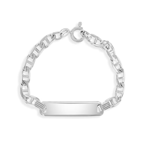 925 Sterling Silver Tag ID Identification Anchor Chain Link Bracelet For Boys & Girls - Custom Personalized Bracelet Gift Idea for Small Children - Classic Traditional Engravable Bracelet