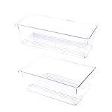 MATERIAL RESISTENTE: Cajas almacenaje plastico duro de alta calidad, duradero y sin BPA, este organizador de cocina es una solución perfecta para el almacenaje cocina, cajones grandes, organizador de frigorifico. Cajas de almacenaje de metacrilato transparente con un asa que funciona como cajón auxiliar, lo hace perfecto para organizador bajo fregadero para poder tirar bien del organizador si esta dentro de un armario o del frigorifico. Muy práctico para almacenaje baño