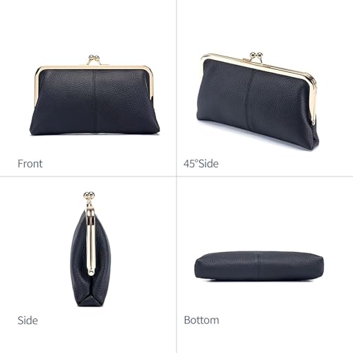 Vintage Kiss Lock Wallet for Women, Genuine Leather Multi-card Slots Card Holder, Coin Purse with Zipper Coin Pocket (Rose Red)3