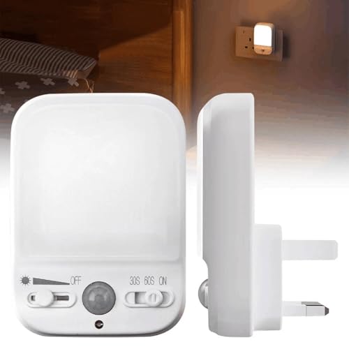 FiTspi Motion Sensor Night Light Plug into Wall, LED Stair Sensor Lights Indoors with 3000K Warm White, 3 Modes&Adjustable Brightness, Auto ON/Off for Toilet Bathroom Stairway Hallway Kids Elderly