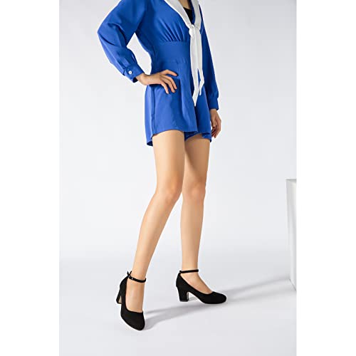 Women's Ankle Strap Low Block Chunky Heels Pumps Closed Round Toe Dress Wedding Office Work Shoes4