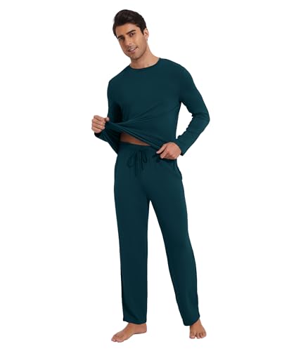 WiWi Men's Viscose from Bamboo Pajamas Set Lightweight Sleepwear Long Sleeve Crewneck Sleep Shirt and Long Pants S-XXL