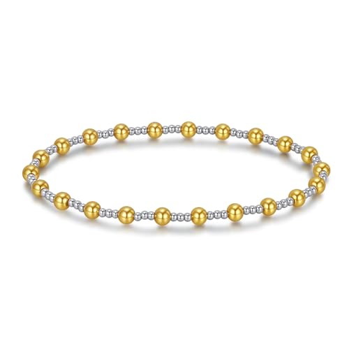 Gold Bracelet for Women 14K Gold Plated Stainless Steel 4mm Bead Bracelet non Tarnish Jewelry
