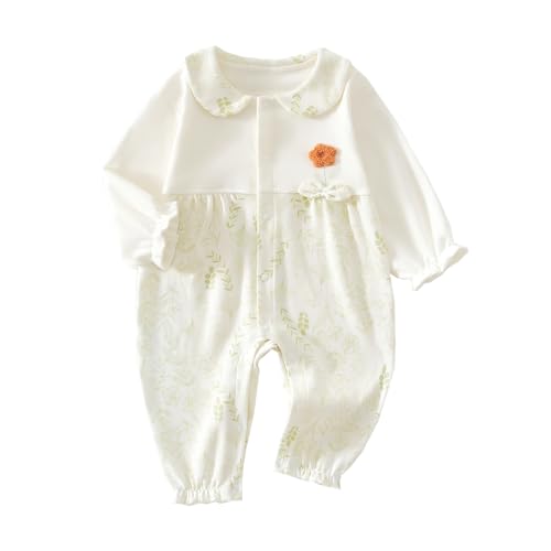 Babykoiベビー服長袖ロンパース春秋新生児カバーオール前開き赤ちゃん女の子襟付き出産準備贈り物花柄グリーン9M