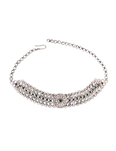 Shyle Mizoya Flower Motif Green Jadau Choker