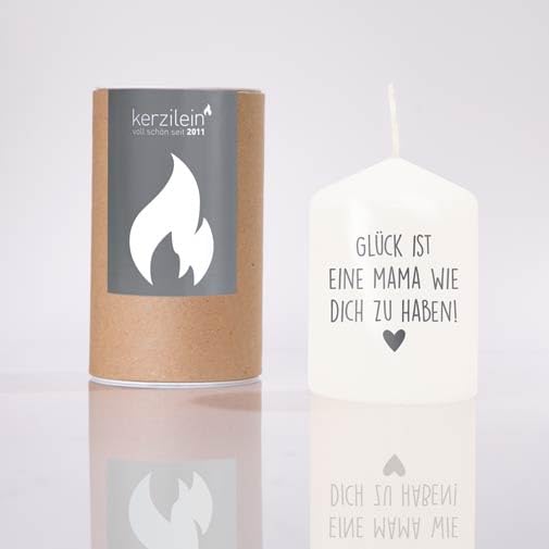 kerzilein Vela pequeña de 8 x 6 cm, color blanco/antracita, texto en alemán "Glück ist eine Mamá wie Dich zu haben!"