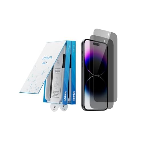 Anker 2 Pack for iPhone 14 Pro Max Privacy Screen Protector, Anti-Spy HD Tempered-Glass Privacy Screen Protector, Easy Installation Exclusively for iPhone 14 Pro Max (2-Pack)