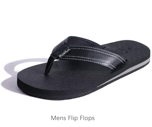 image for KuaiLu Men's Leather Flip Flops Arch Support Summer Beach Pool Water T