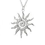 OKKRMGZ Sun Necklace Silver Boho Vintage Pendant Jewelry for Women Aesthetic Unique Spiral Layered Handmade Fashion Accessory Chic Minimalist Everyday Stylish