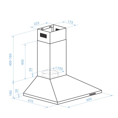 Universal-Blue-Campana-Extractora-piramidal-Acero-inoxidable-de-60-cm-3-velocidades-Filtros-de-aluminio