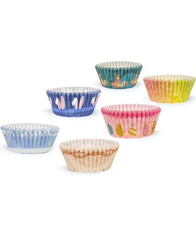 qiqee Easter Cupcake Liners Mini Muffin Liners for Easter 300-Count 6 Original Design No Smell, Food Grade Baking Cups Paper(Small Size)