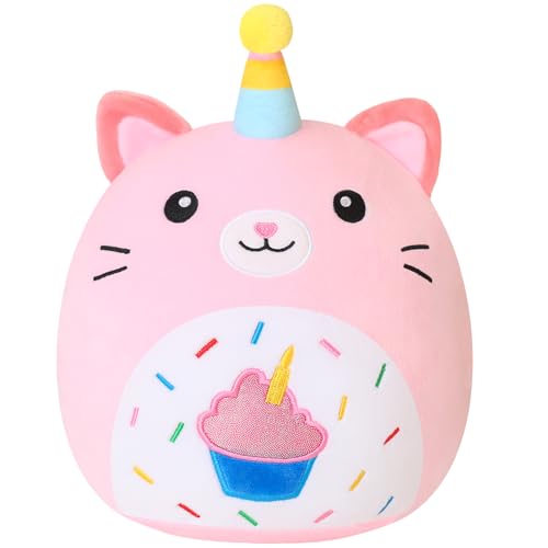 Xfrog Happy Birthday Plüschtier, 25CM Kuchen Einhorn Kuscheltier, Cartoon Plüschkissen, Geburtstag Geschenk für Kinder Jungen Mädchen