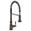 Moen Weymouth Oil Rubbed Bronze One Handle Spring Pulldown Kitchen Faucet Farmhouse Kitchen Sink Faucet with Power Boost for a Faster Clean S73104ORB