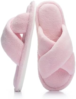 NineCiFun Women's Slippers Open Toe Cross Band Coral Fleece Breat...