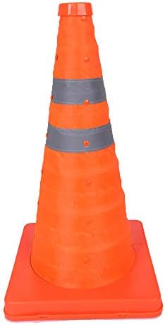 BESEA 28" Collapsible Traffic Cones Safety Emergency Road Parking Cones Multi Purpose Pop up Cones Fluorescent Orange Wearproof Cone Reflective Silver Strips Collar.