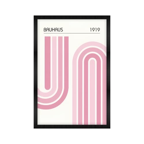 Image of Bauhaus 1919 Premium Framed Wall Poster (12x18 Inch) | Abstract Geometric Pink Wall Art | Modern Minimalist Mid Century Decor for Bedroom, Living Room, Office & Workspace | Ready-to-Hang Display Frame