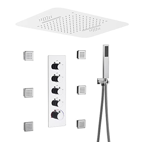 Cascada Luxury 15”x23” Sistema de Ducha LED con Altavoces Bluetooth Integrados, 4 Funciones (Lluvia, Cascada, Jatos Corporales y Duchador de Mano) (Oro Rosa) miniatura 1