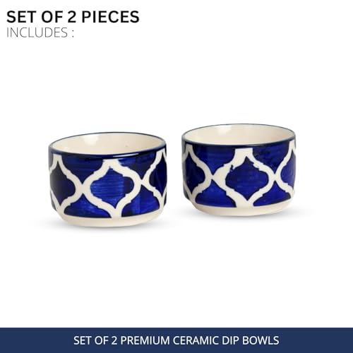 Image of Handpainted Moroccan /Umrao Pattern Ceramic Dip Bowl /Chutney Bowl /Pickle Bowl /Sauce Bowl /Small Katori Set in Round Shape (40 ML, Small, Set of 2)