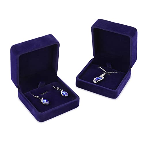 Isuperb Set Of 2 Blue Velvet Necklace Pendant Box Jewelry Box Gift Boxes 3.1X1.6X2.8Inch #TOP7