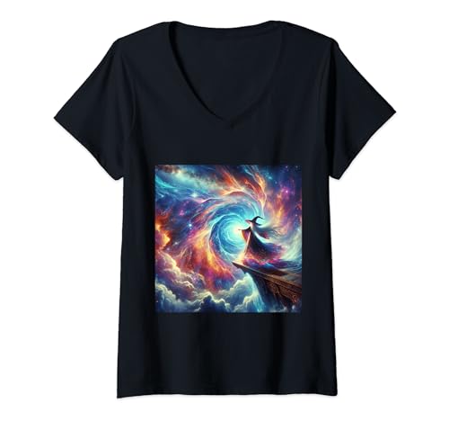 Womens Psychedelic Rainbow Sorcerer Quest PLUR Fest Camp Graphic V-Neck