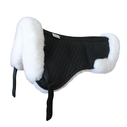 Woolous Sheepskin Half Pad for English Saddle, Black White Horse Saddle Pad