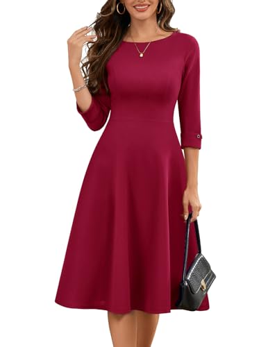 Burgundy Dresses for Women Vintage Midi Formal Bridesmaid Wedding Tea
