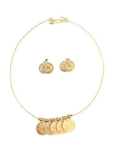 Image of Architha creations,Gold Coin Necklace and Earrings Set, Traditional Design, Wire Choker Style,adjustable 45 cm length,famous celebrity wored chain