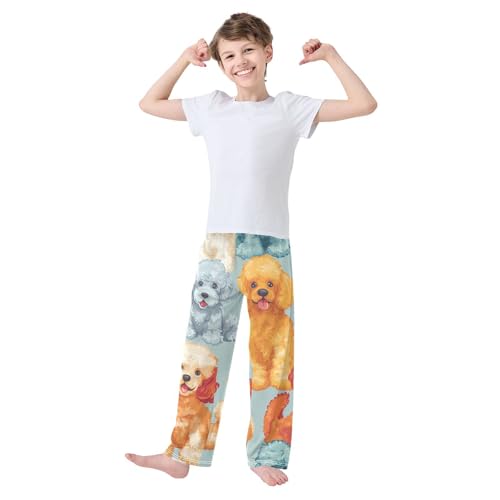 ZZXXB Colorful Poodles Boys Long Pants Soft Trousers Elastic Waist Kids Lounge Bottoms with Pockets S-XL2