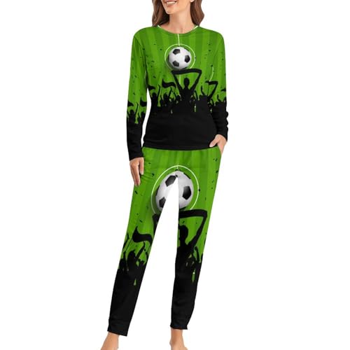 Pyjama femme football en coton avec t-shirt manches longues et pantalon de nuit décontracté