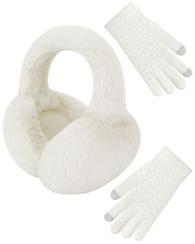 Senker Fashion Ear Muffs Gloves for Winter Women, Foldable Earmuffs Faux Furry Soft Ear Warmer Covers Headband Cold Weather