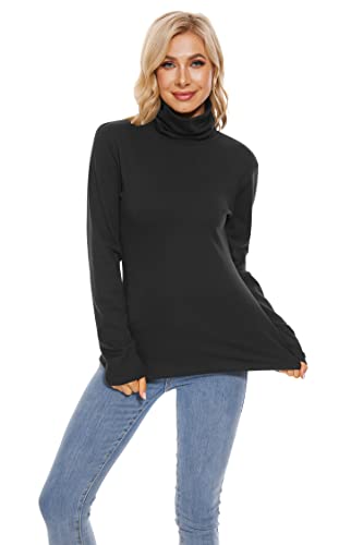 Image of TAIPOVE Cotton Fleece Lined Turtleneck Top for Women Long Sleeve Mock Turtle Neck Lightweight Sweater Thermal Underwear Shirt