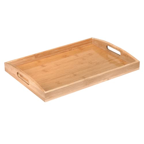 anshuke Bambus Serviertablett mit Griffen, Holz Tablett Küchentablett Servierplatte Frühstückstablett für Frühstück, Tee, Couchtisch, Küchen Deko Bett (40 x 28 x 3 cm) Cover