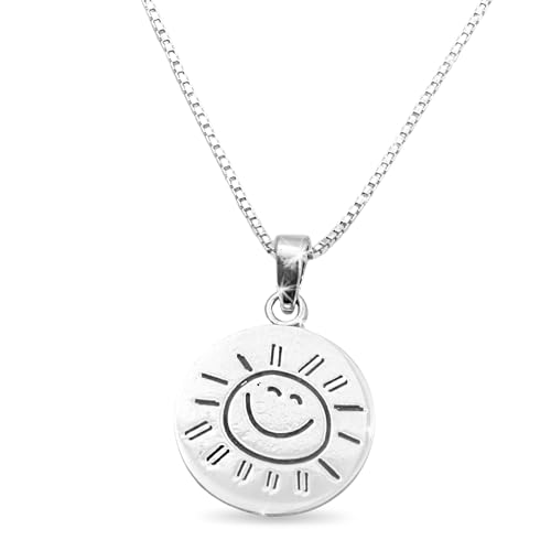 Sterling Silver You Are My Sunshine Necklace Happy Face Smiling Sun (Front) You are my Sunshine my only Sunshine (Back) Necklace Small Round Pendant