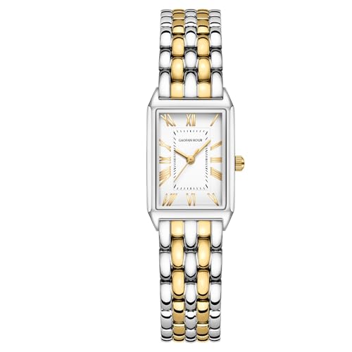 GAOFAN HOUR Gold Watches for Women with Vintage Rectangular Case,White