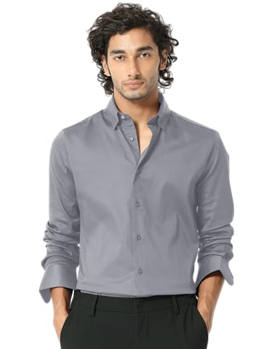 Image of IndoPrimo Men's Satin Shirt with Spread Collar Neck Line Solid Pattern Full Sleeves Regular Fit Western Style and Standard Length