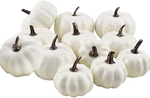 CPYGMXI Artificial Pumpkins, 12Pcs Lifelike Foam Simulation Pumpkins Set, Fall Harvest Halloween Thanksgiving Decorations, White Pumpkin Shooting Props Crafts