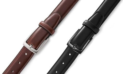 Image of MILORDE Men's Leather Dress Belt 2Pack, Handmade, Genuine Leather, Fashion & Classic Designs for Work Business and Casual
