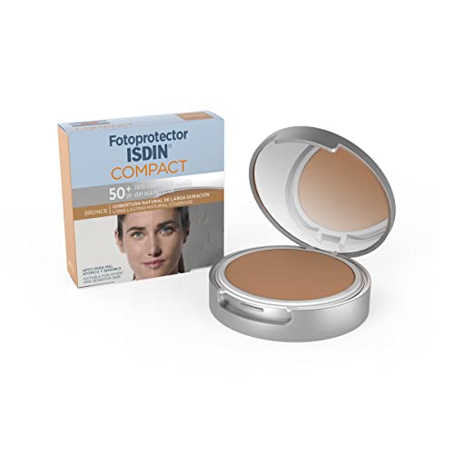 Fotoprotector ISDIN Compact SPF 50+ Bronce - Protector solar facial, Cobertura natural de larga duración, Apto para piel atópica y sensible, 10 g Cover