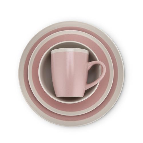 Image of Stone Lain 16-Piece Stoneware Dinnerware, 2-Tone, Speckles, Pink and Cream, 16 Piece Set