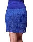 Mujer Profesional Falda de Tango de Salsa Latina de Baile con Flecos Falda Irregular con borlas de Cuatro Capas Minifalda Flamenca Festival Rumba con Pantalón Corto Azul4PQ