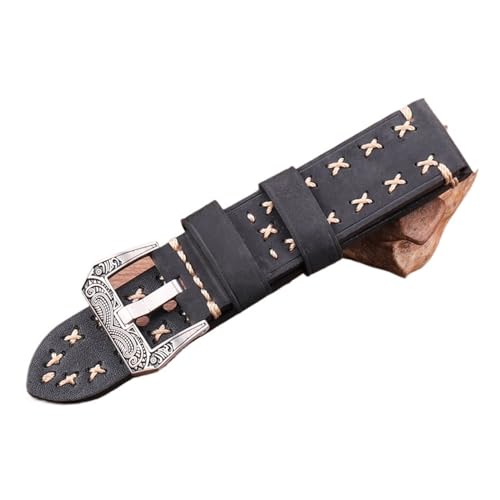 Bracelet montre cuir véritable 22mm 24mm avec boucle acier rétro